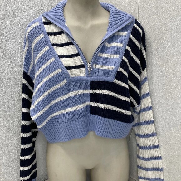Staud Women’s Hampton Cropped Striped Sweater Top Blue Size XS — Modern Nautical - Picture 1 of 7